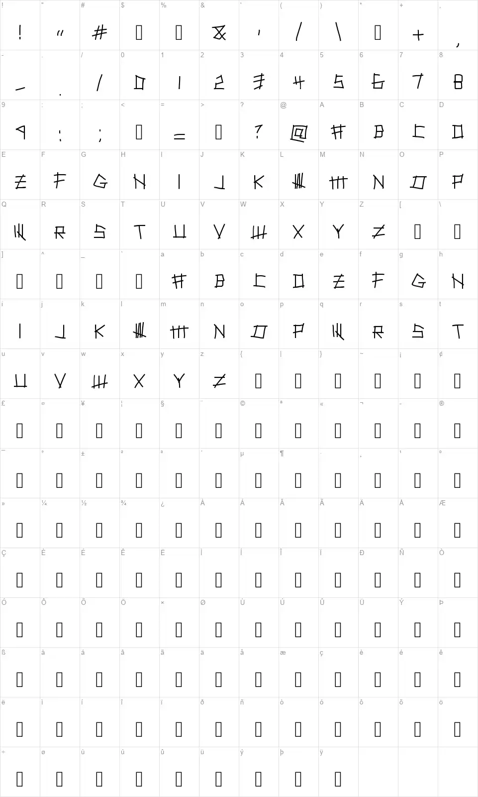 Silence Will Fallfont character map