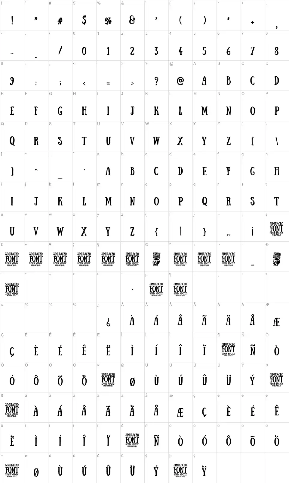 Simulacrofont character map