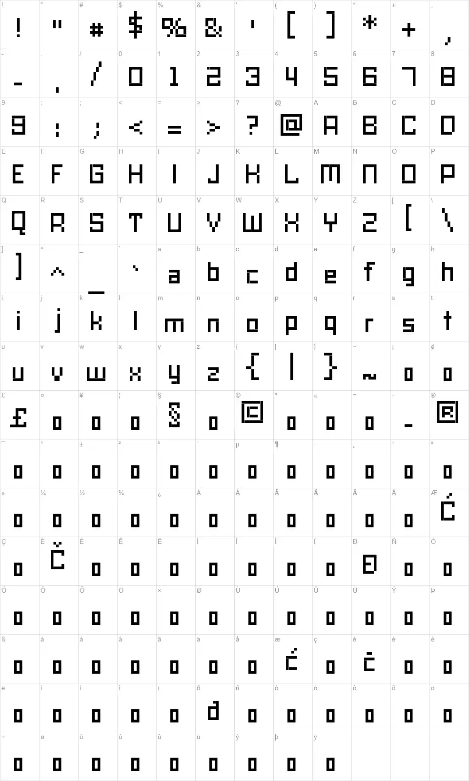 SKA Cubic 01_75 CEfont character map