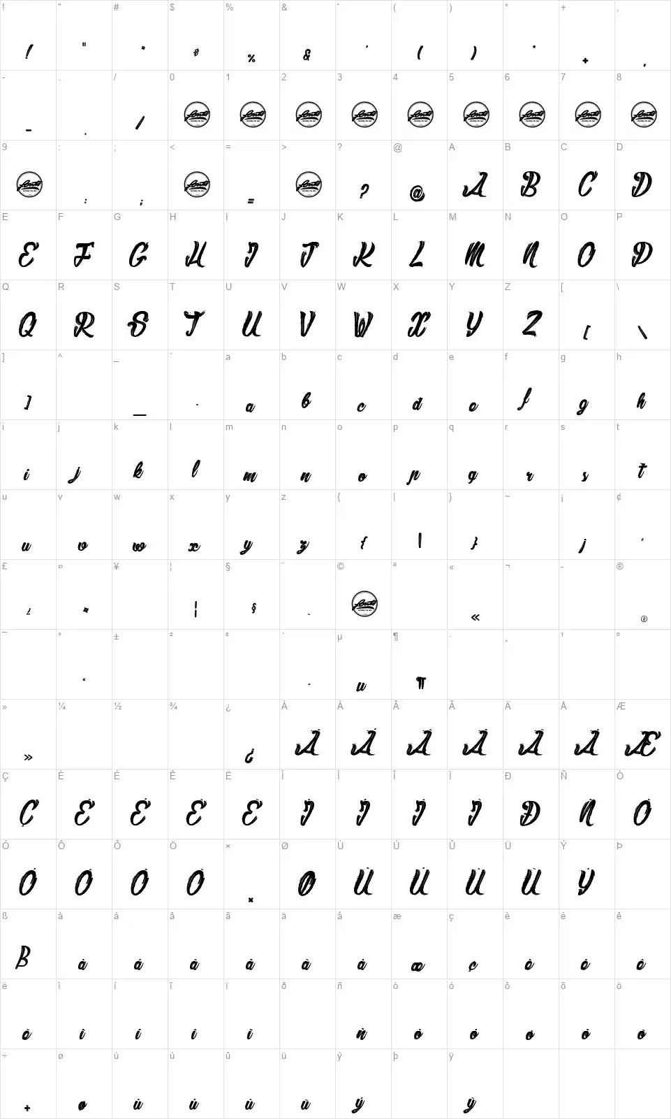 Slamersfont character map