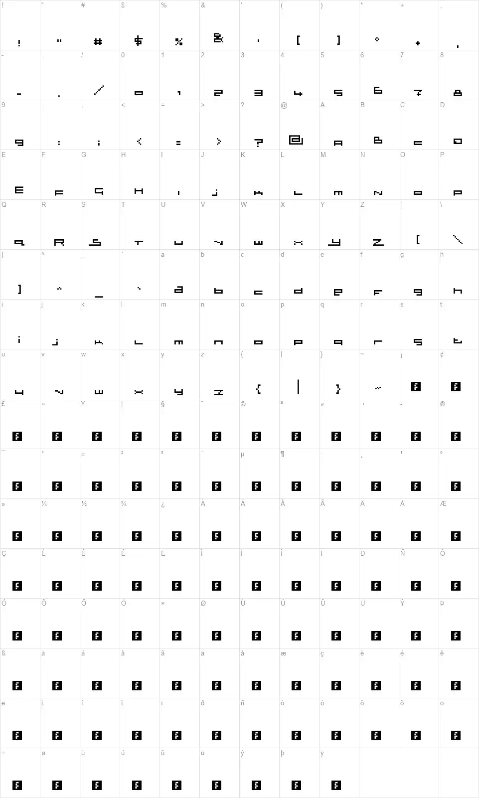 sloth Regularfont character map