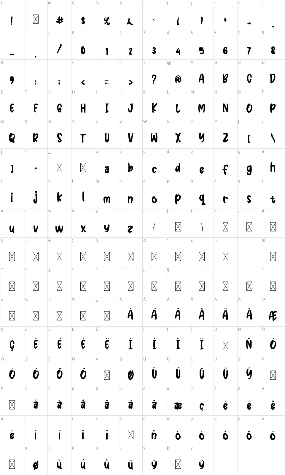 Smart Kidzfont character map
