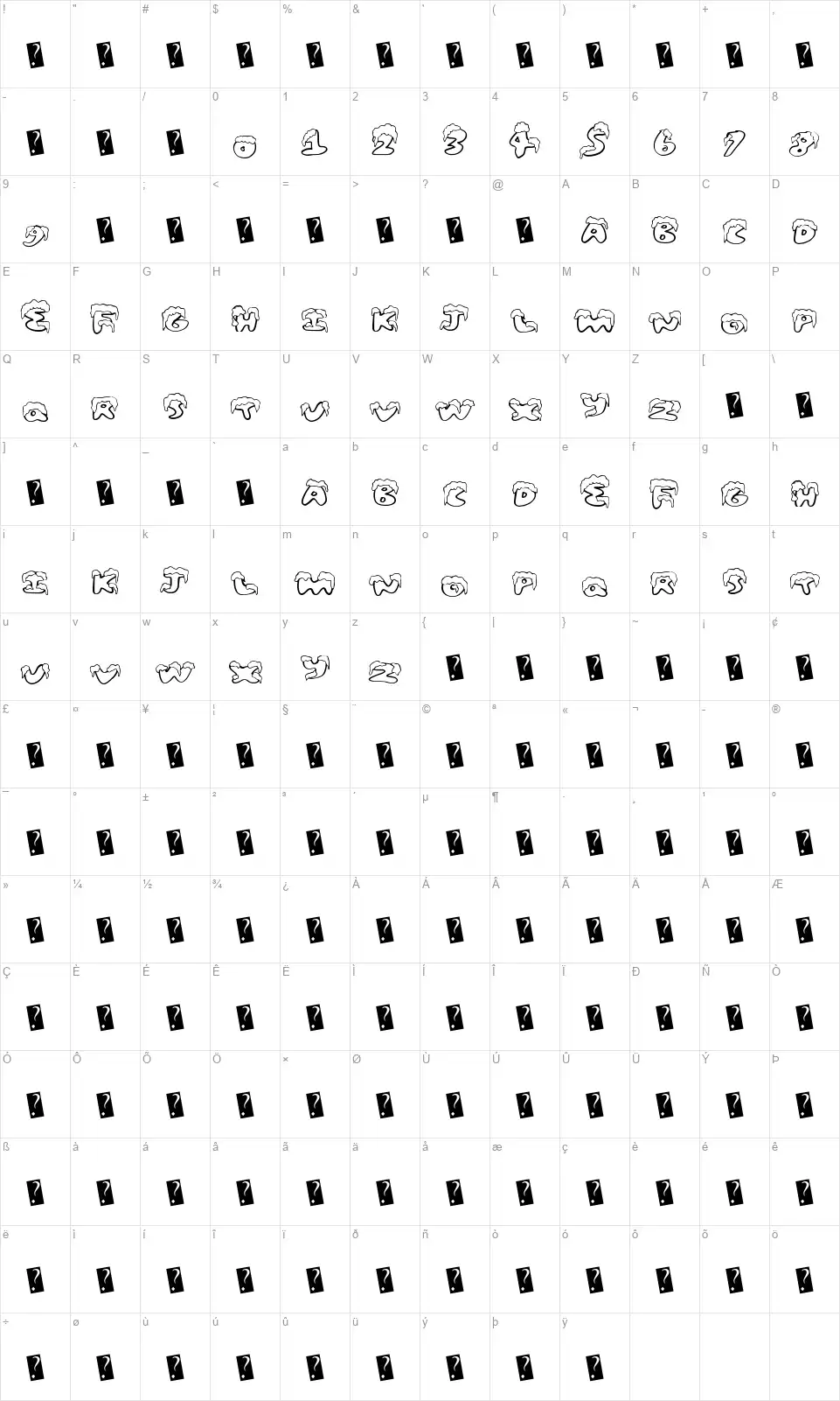 Snow Frostingfont character map