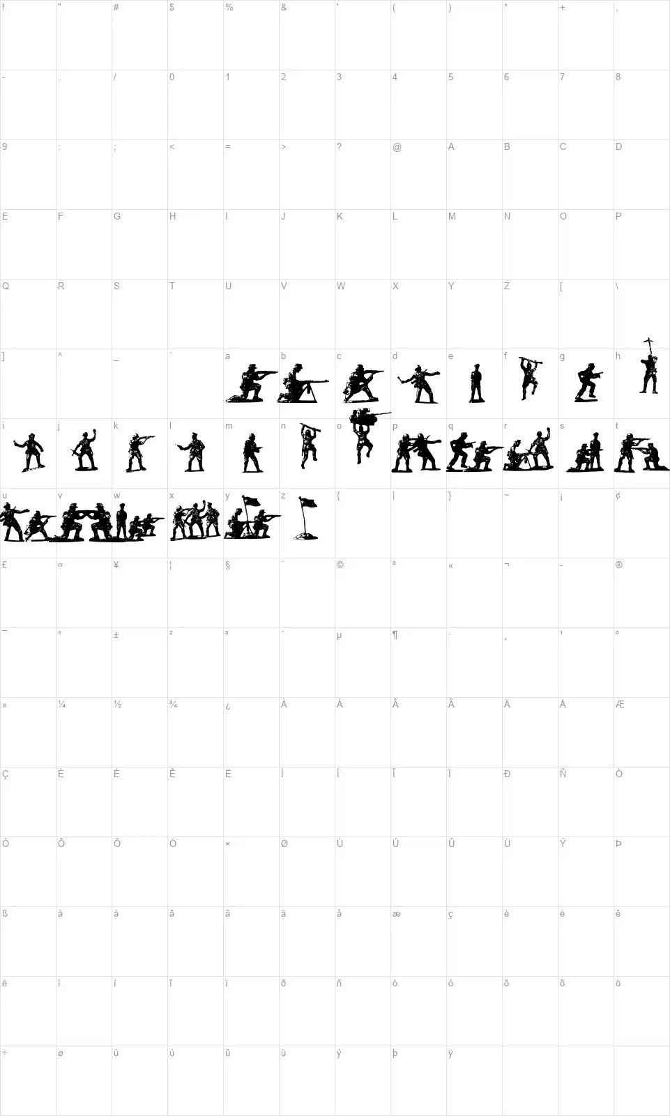 Soldiers of Hellfont character map