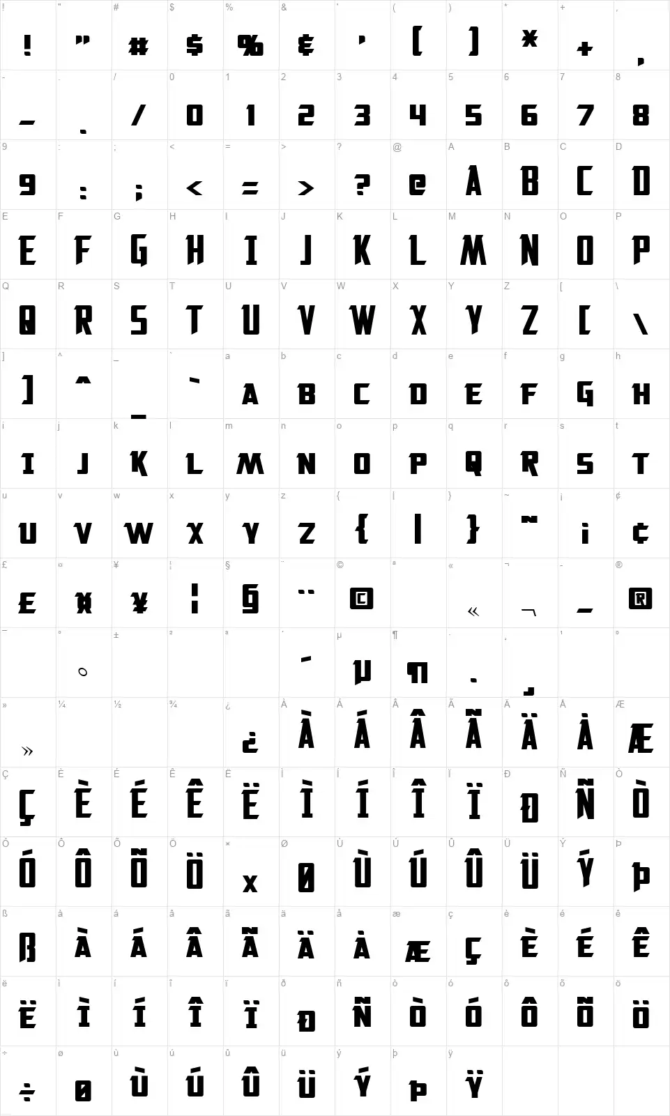 Solitariumfont character map