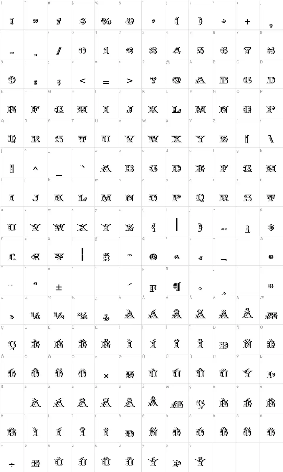 Solo's Steelplatefont character map