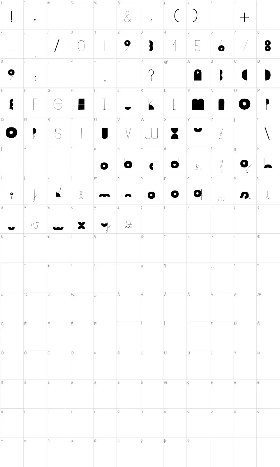 Somalovefont character map