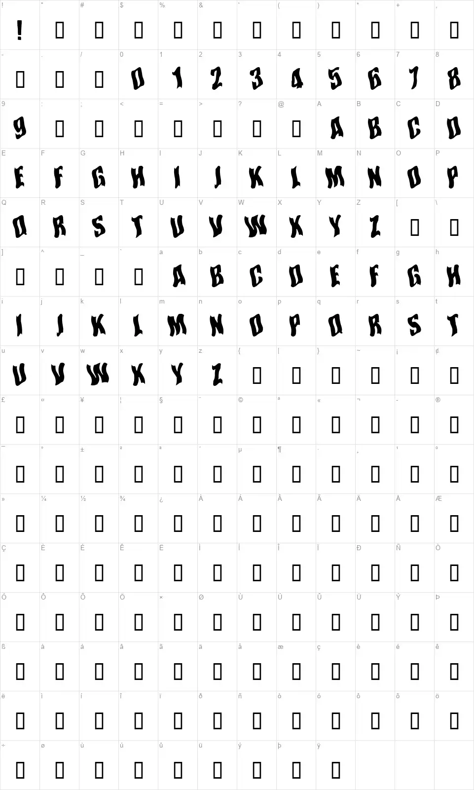 Somewhere In Spacefont character map