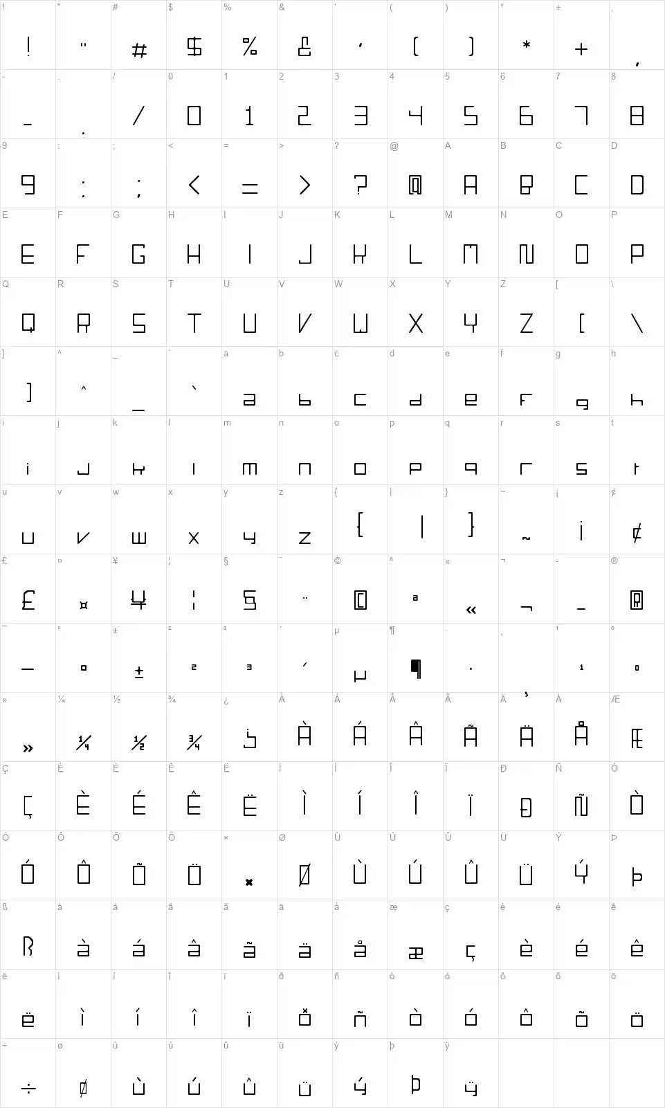 S'orienofont character map