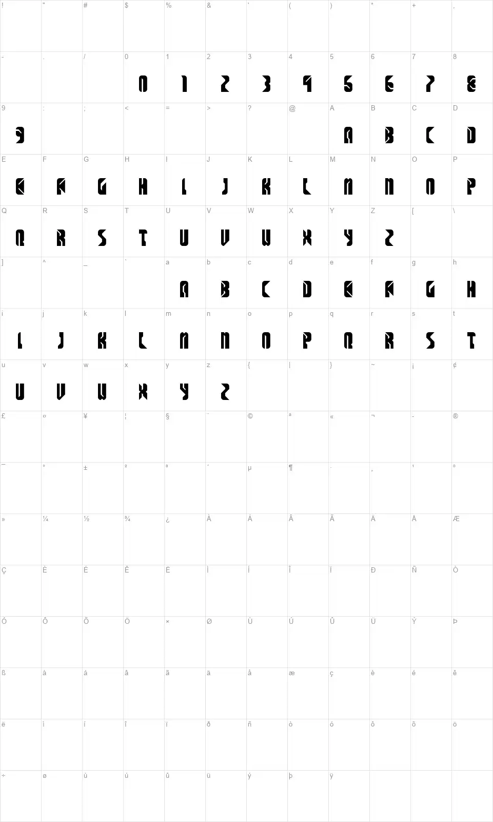 Space Cowboys font character map