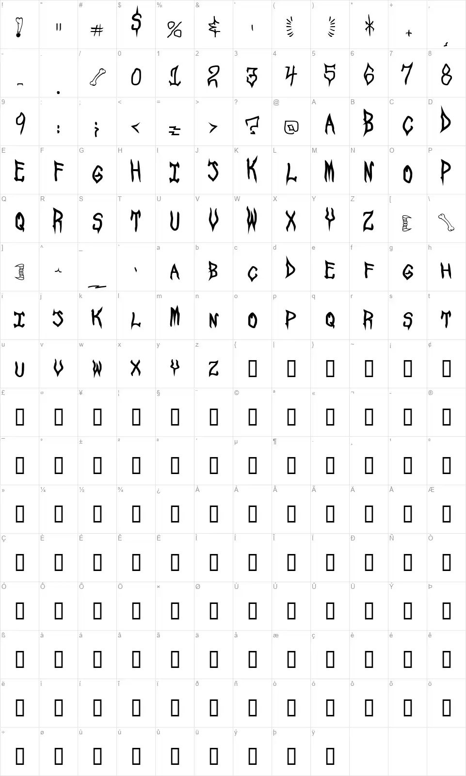 Spook Showfont character map