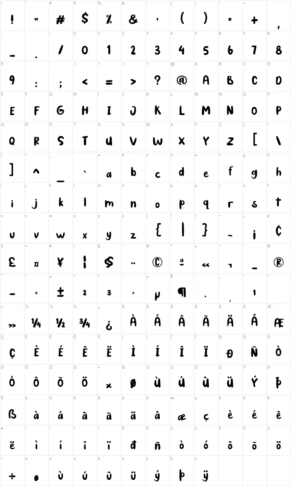 Spooky Catfont character map