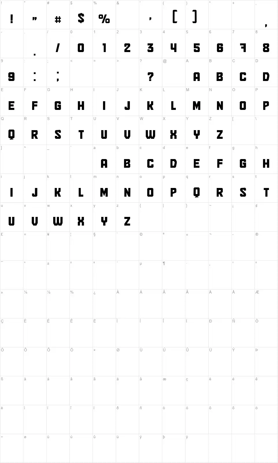 Sprechenfont character map