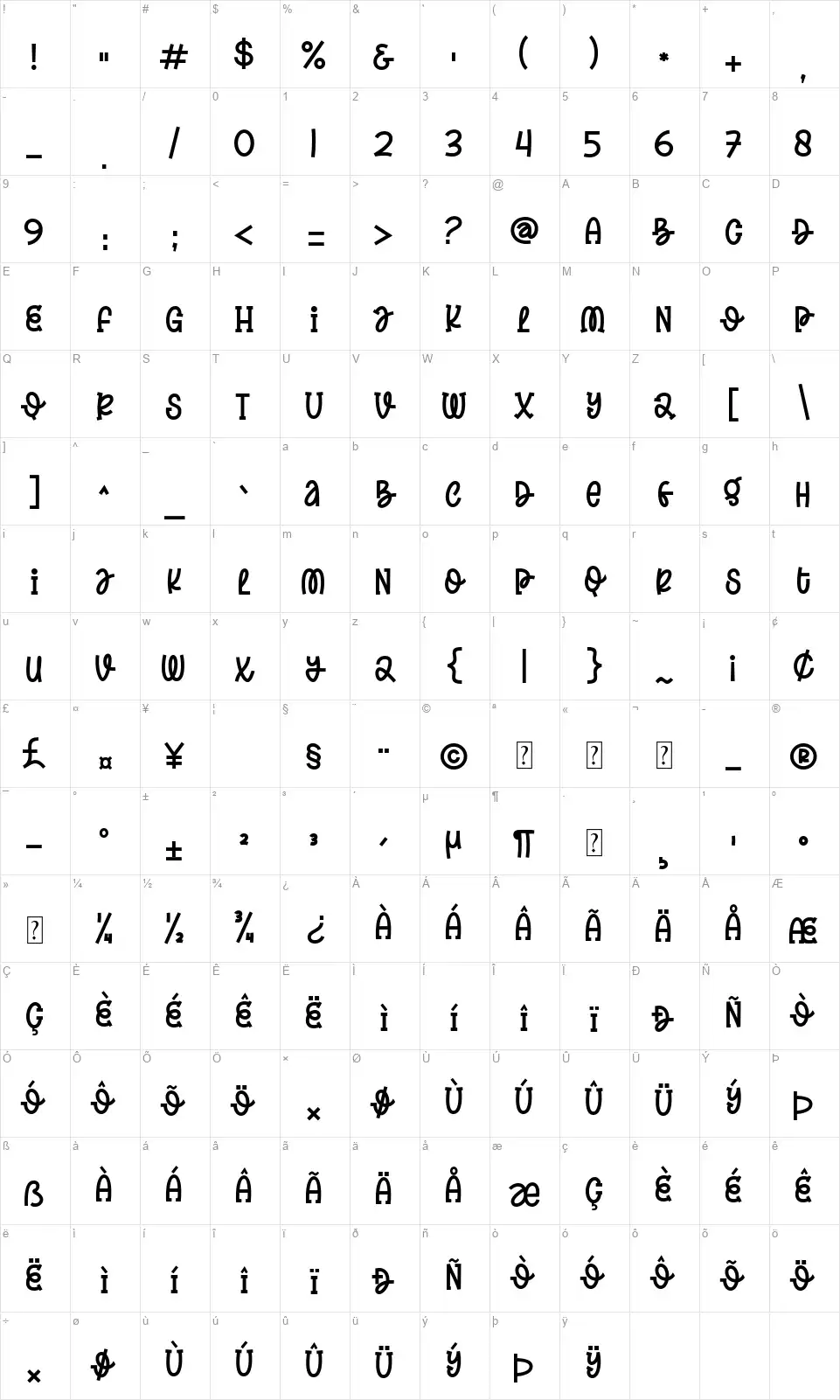 Spring Dailyfont character map
