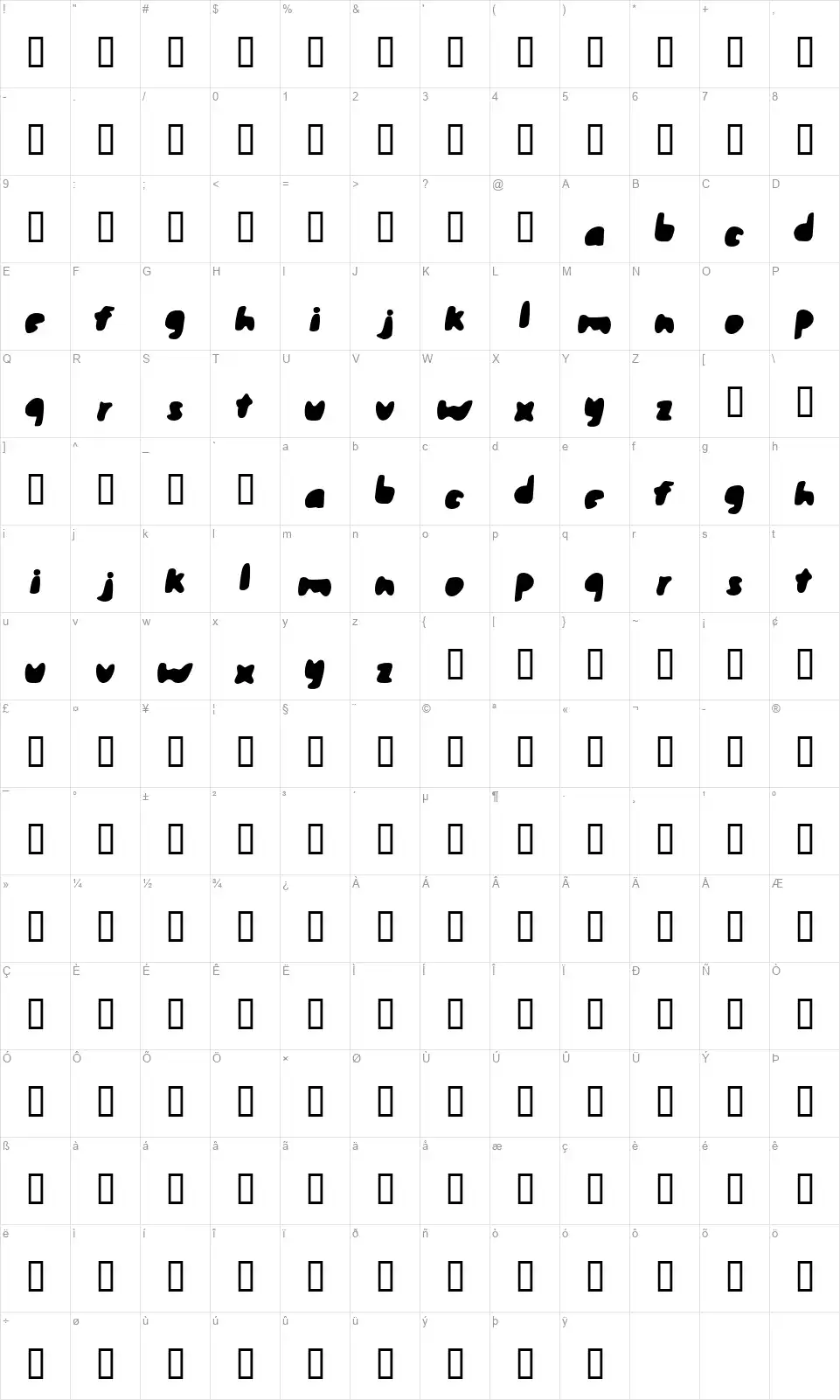 steamrollerfont character map