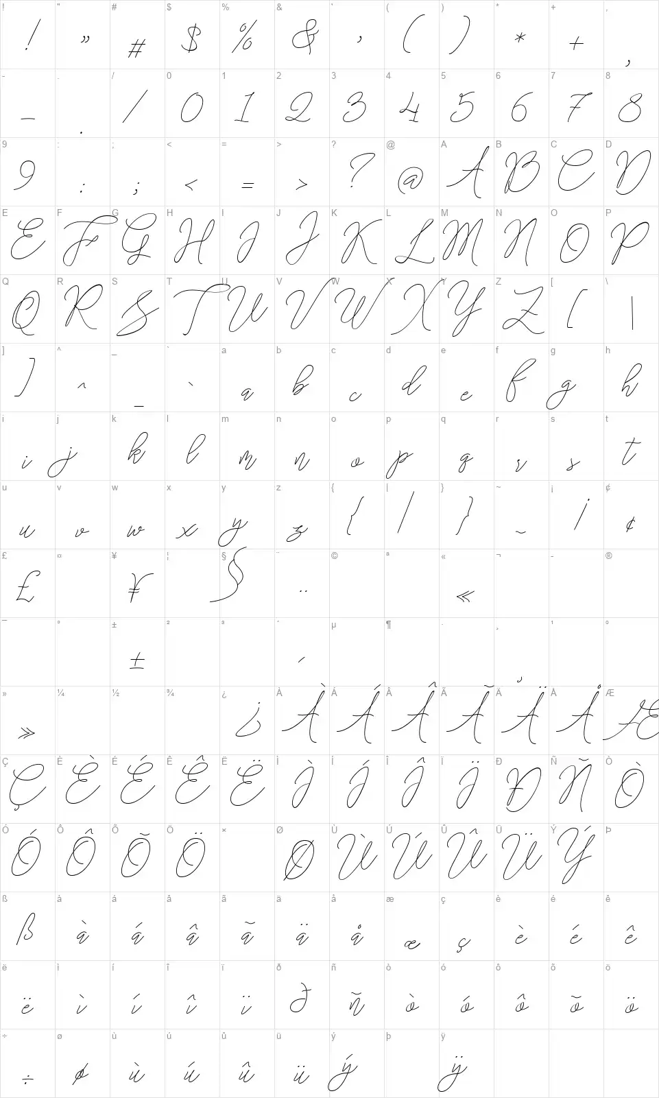Stringlightfont character map