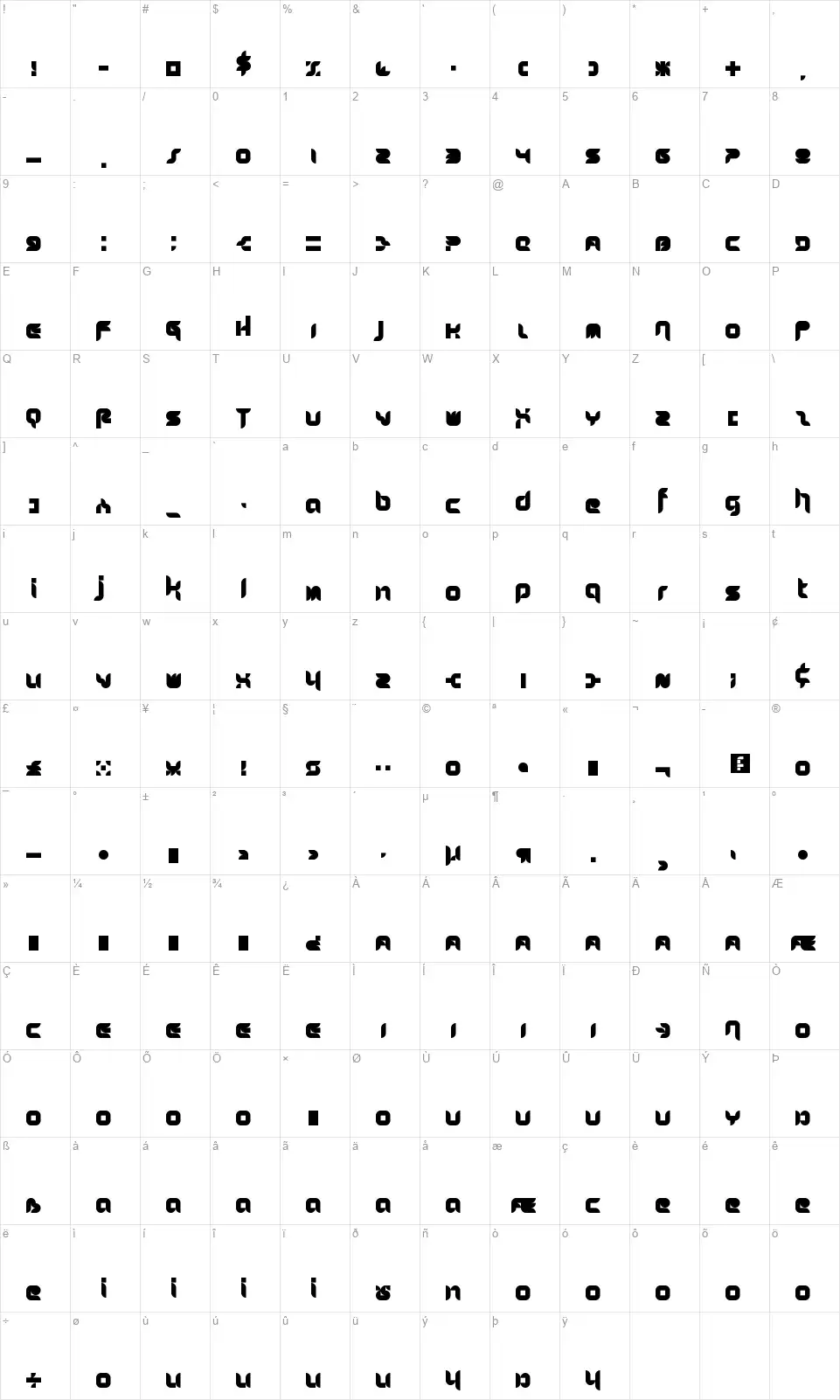 Stuntcroftfont character map