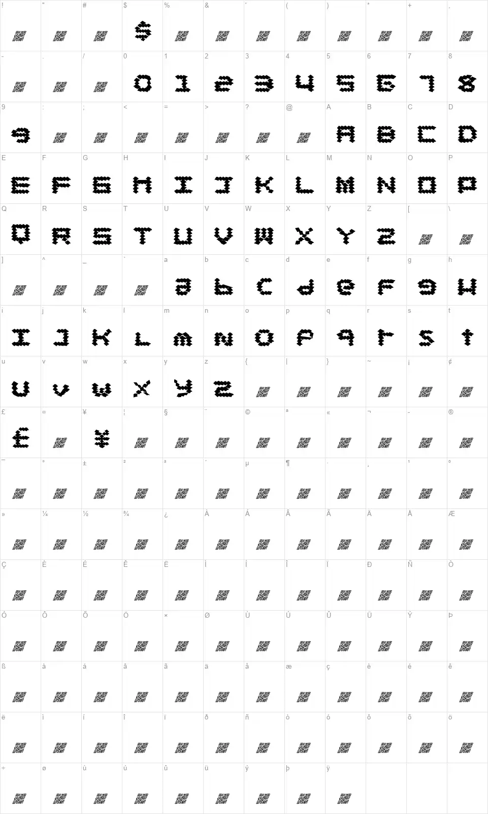 Such Moneyfont character map