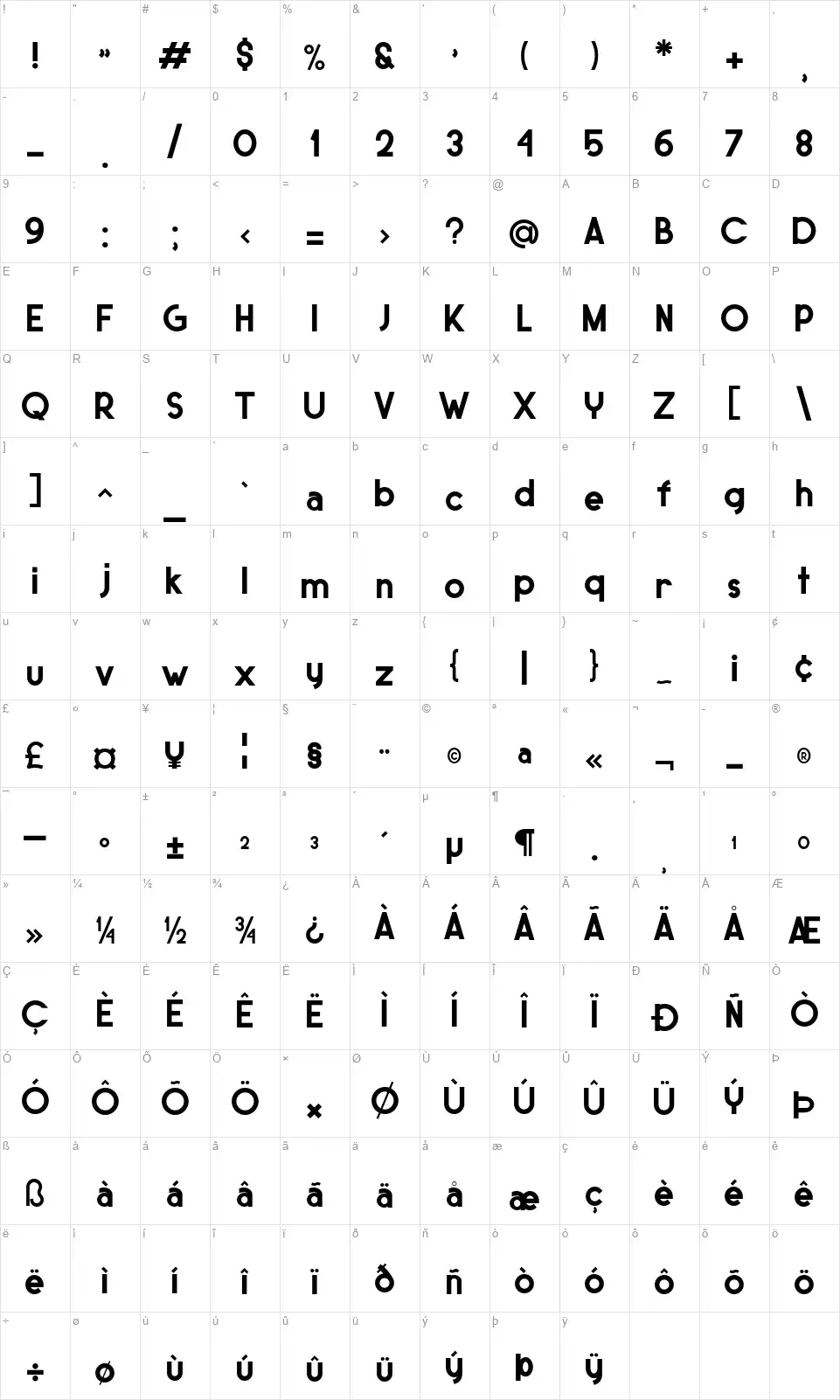 Sundayfont character map