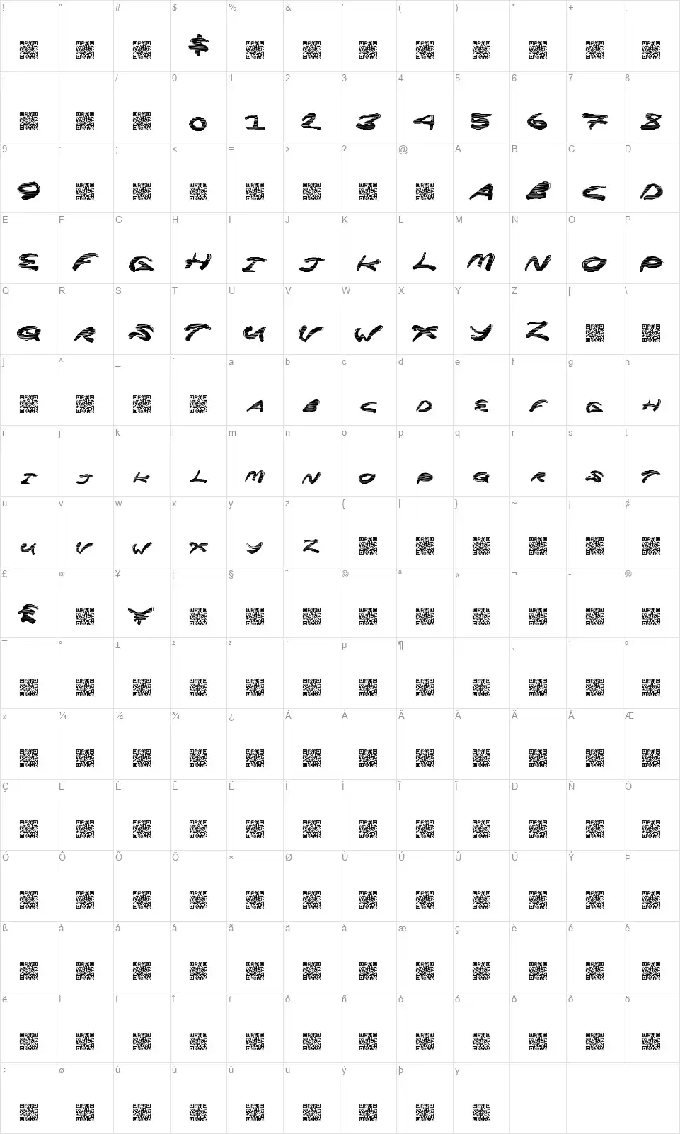 Super Rocketfont character map