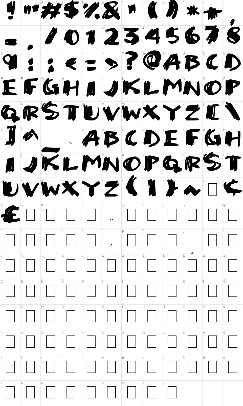 Super Sketchfont character map