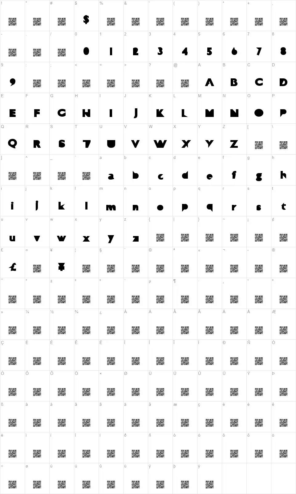 Technophiliafont character map