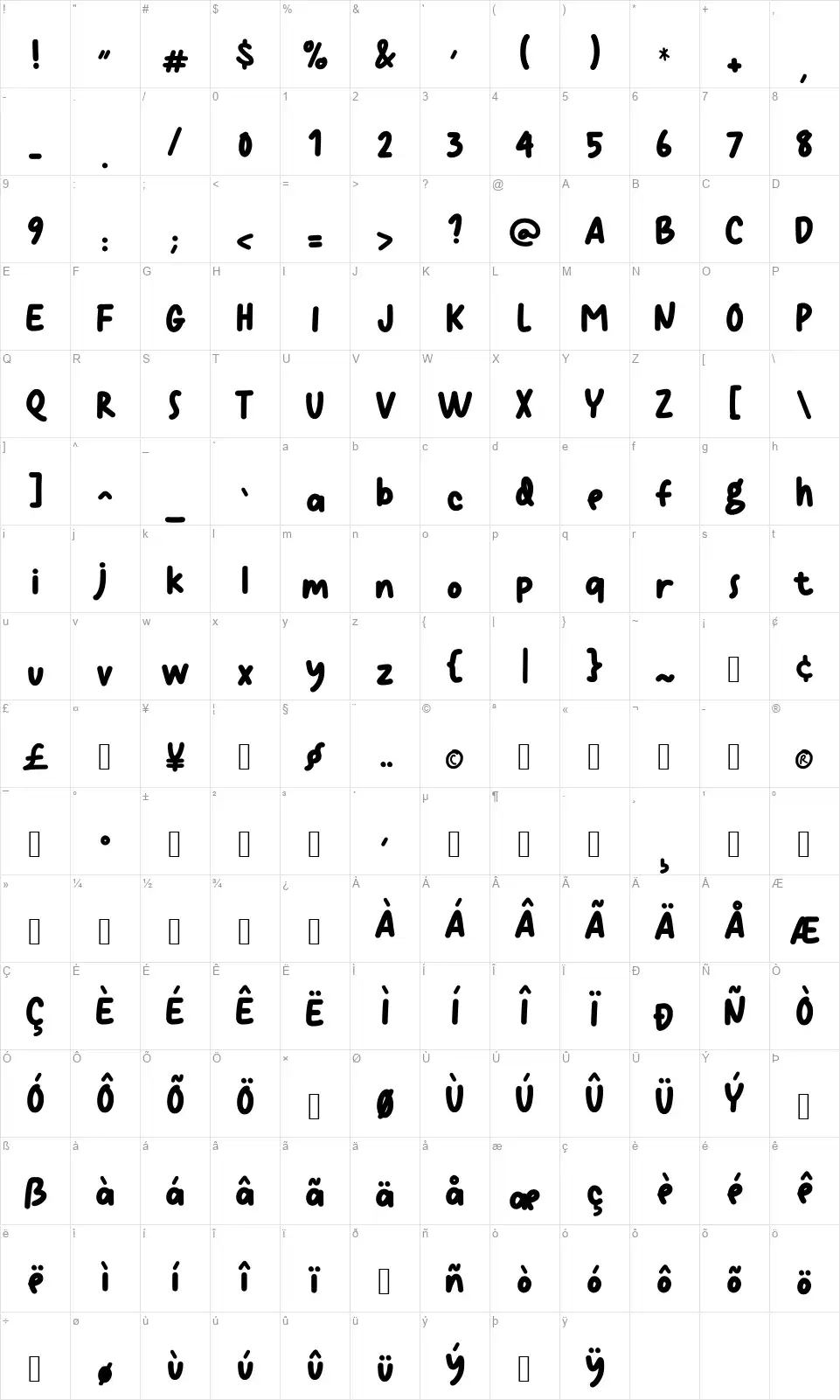 Terang Bulanfont character map