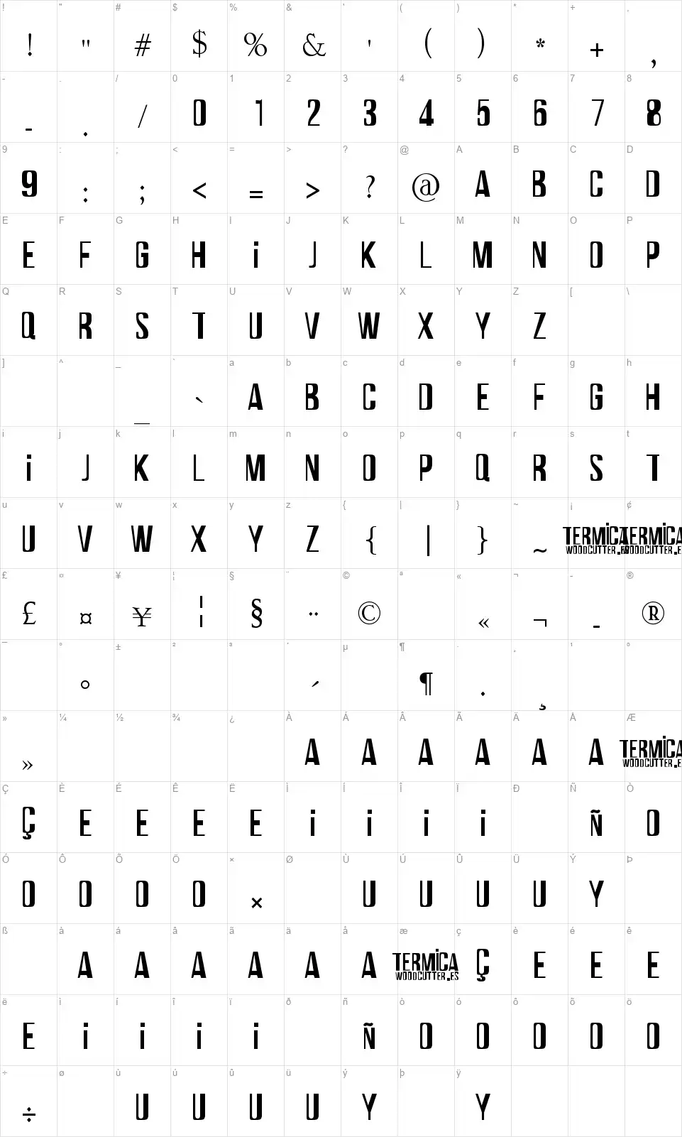 Termicafont character map