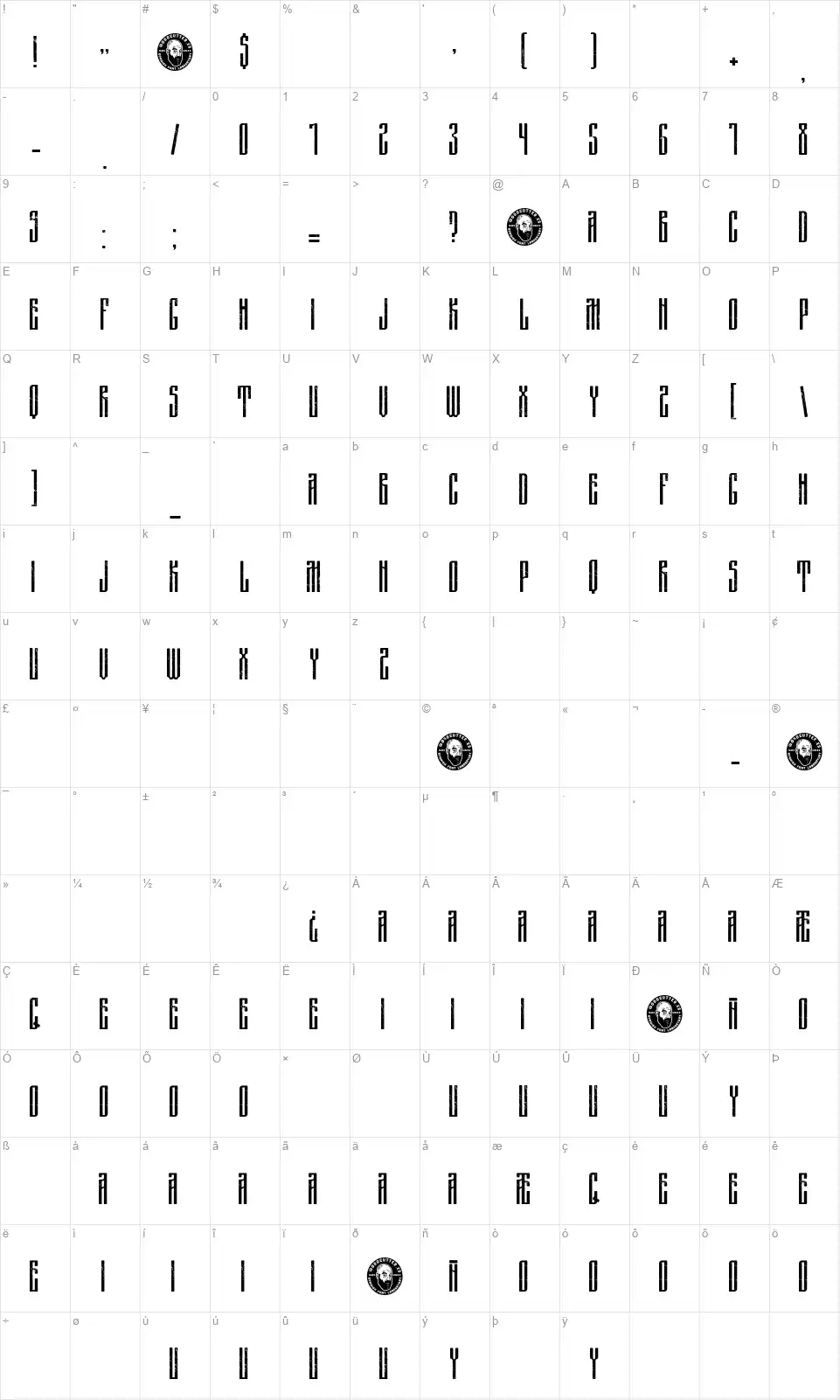 The Snow Fellfont character map