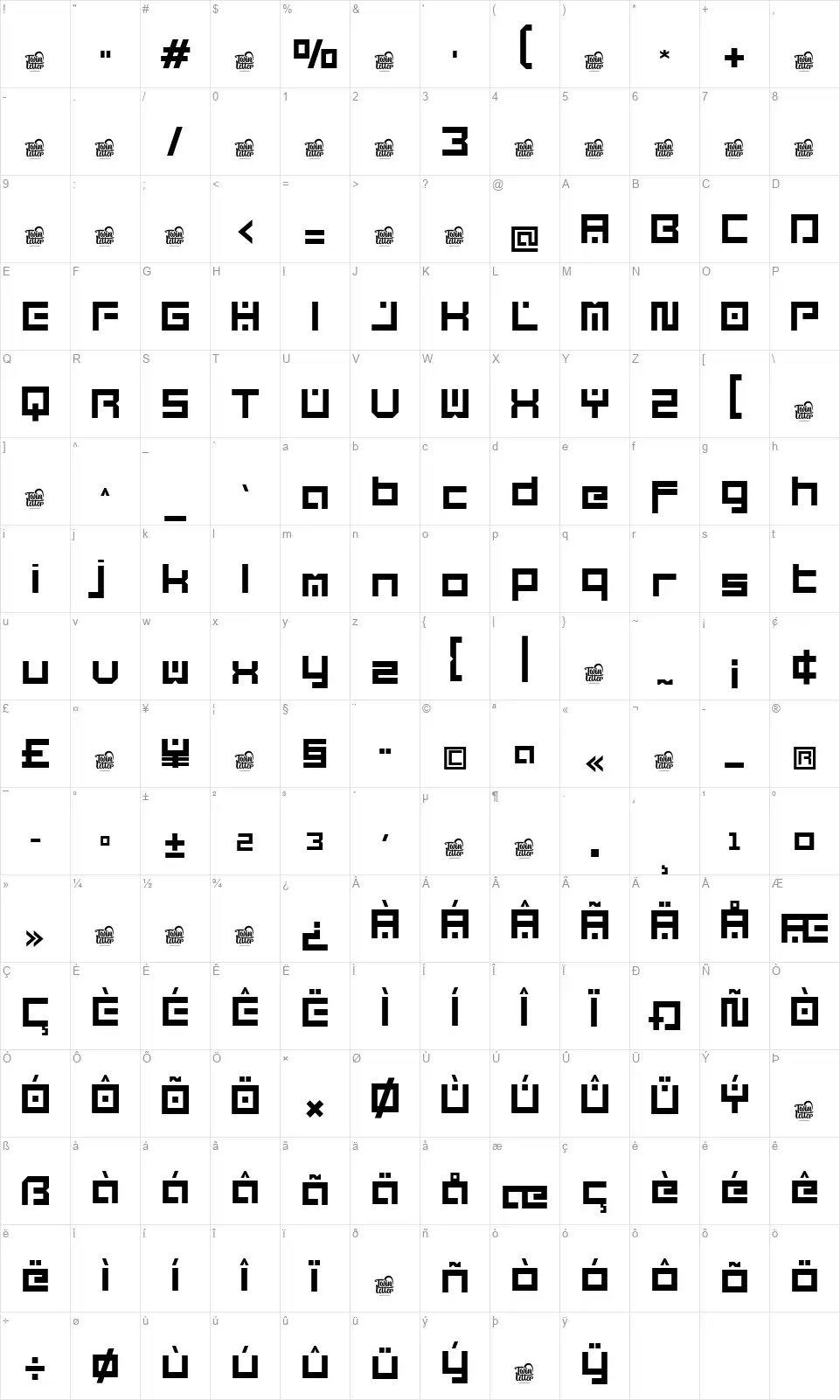 Themirufont character map