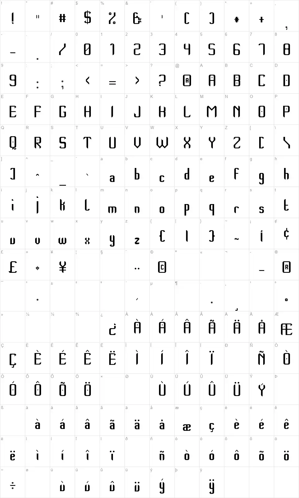 Thempo New Stfont character map