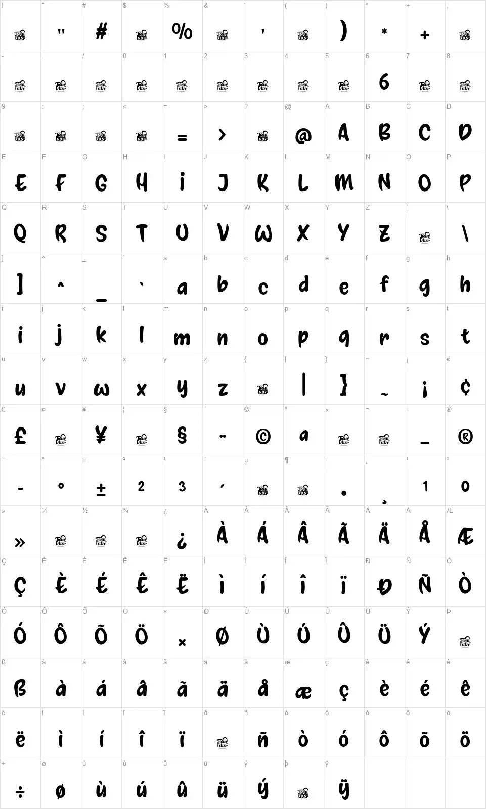 Thorisufont character map