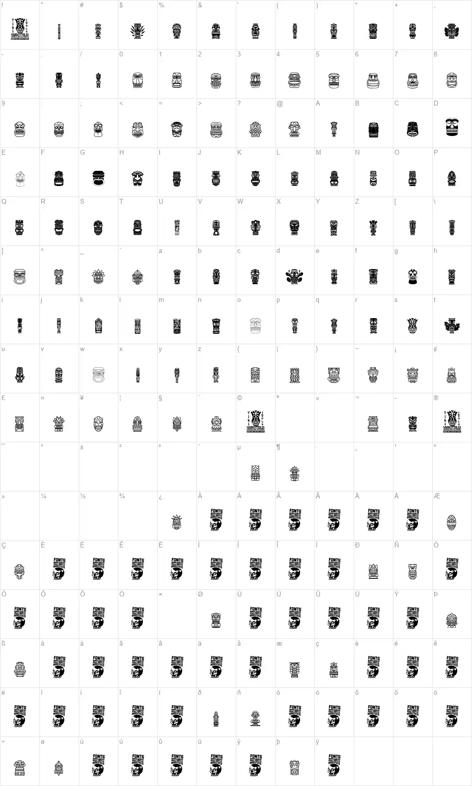 Tiki Idolsfont character map
