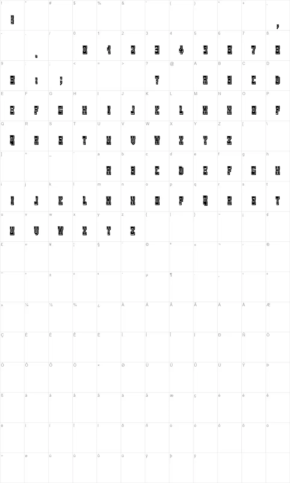 Tombolafont character map