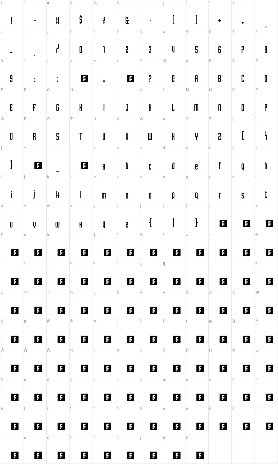 Tomorrow Windfont character map