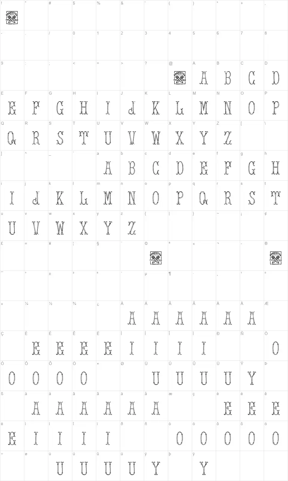 Tower of Londonfont character map