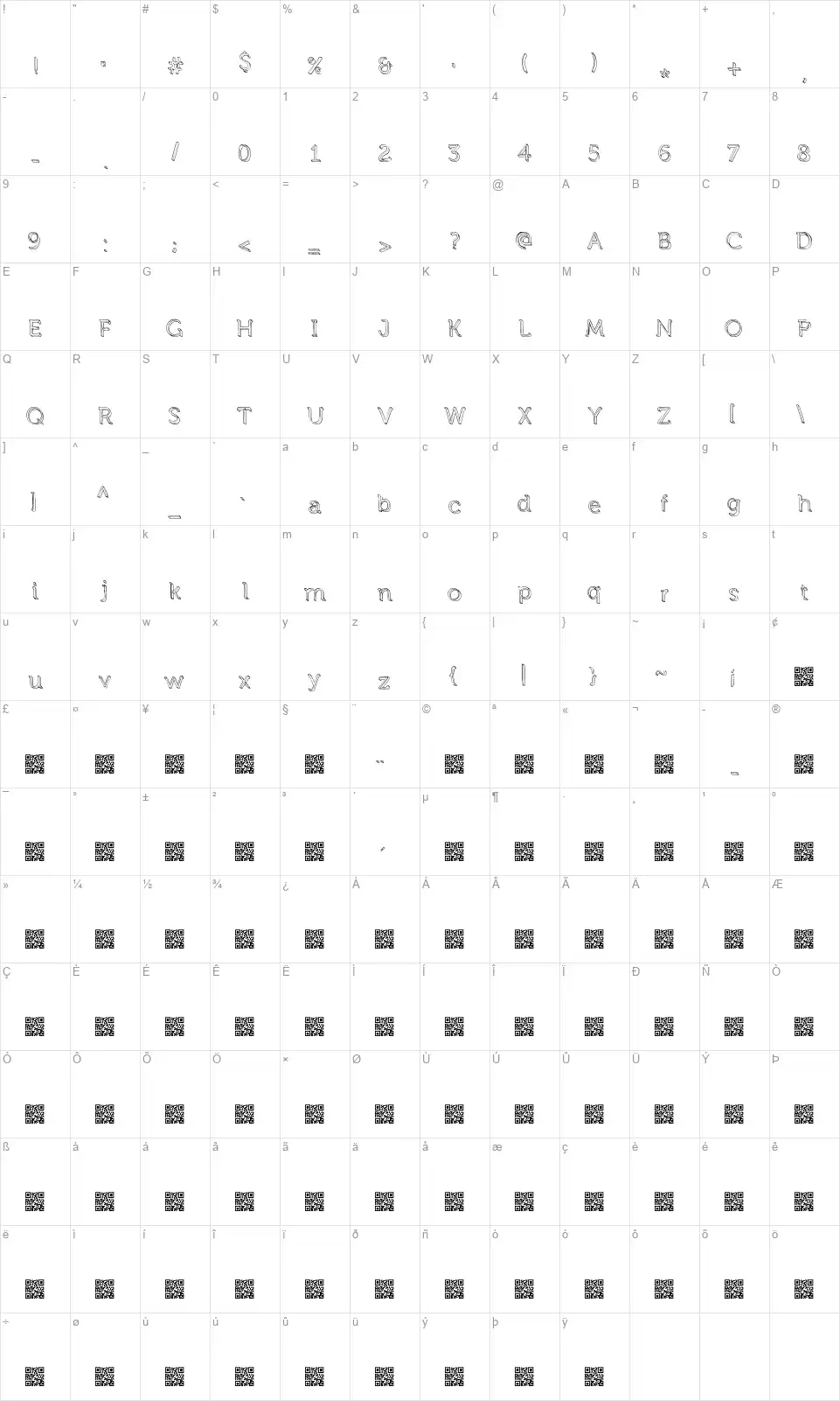Treasure Huntfont character map
