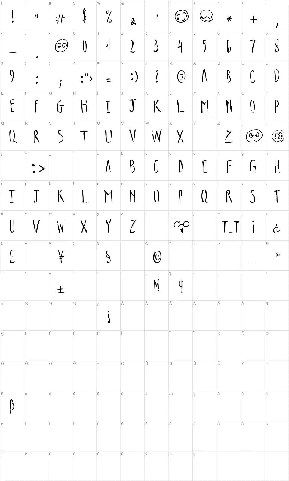 Trips of Darknessfont character map