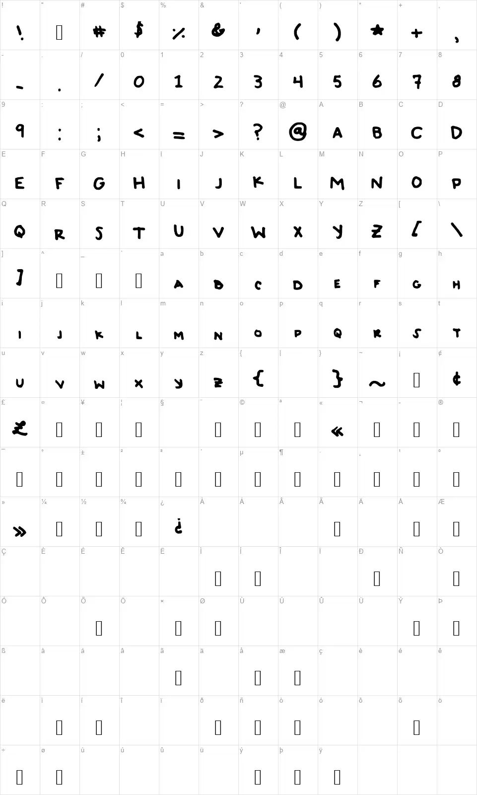 Tye-Dye Jerkyfont character map