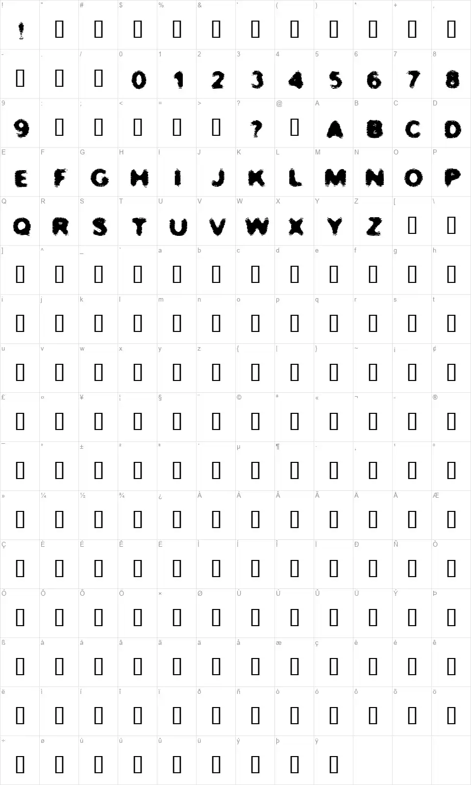 Undertowfont character map