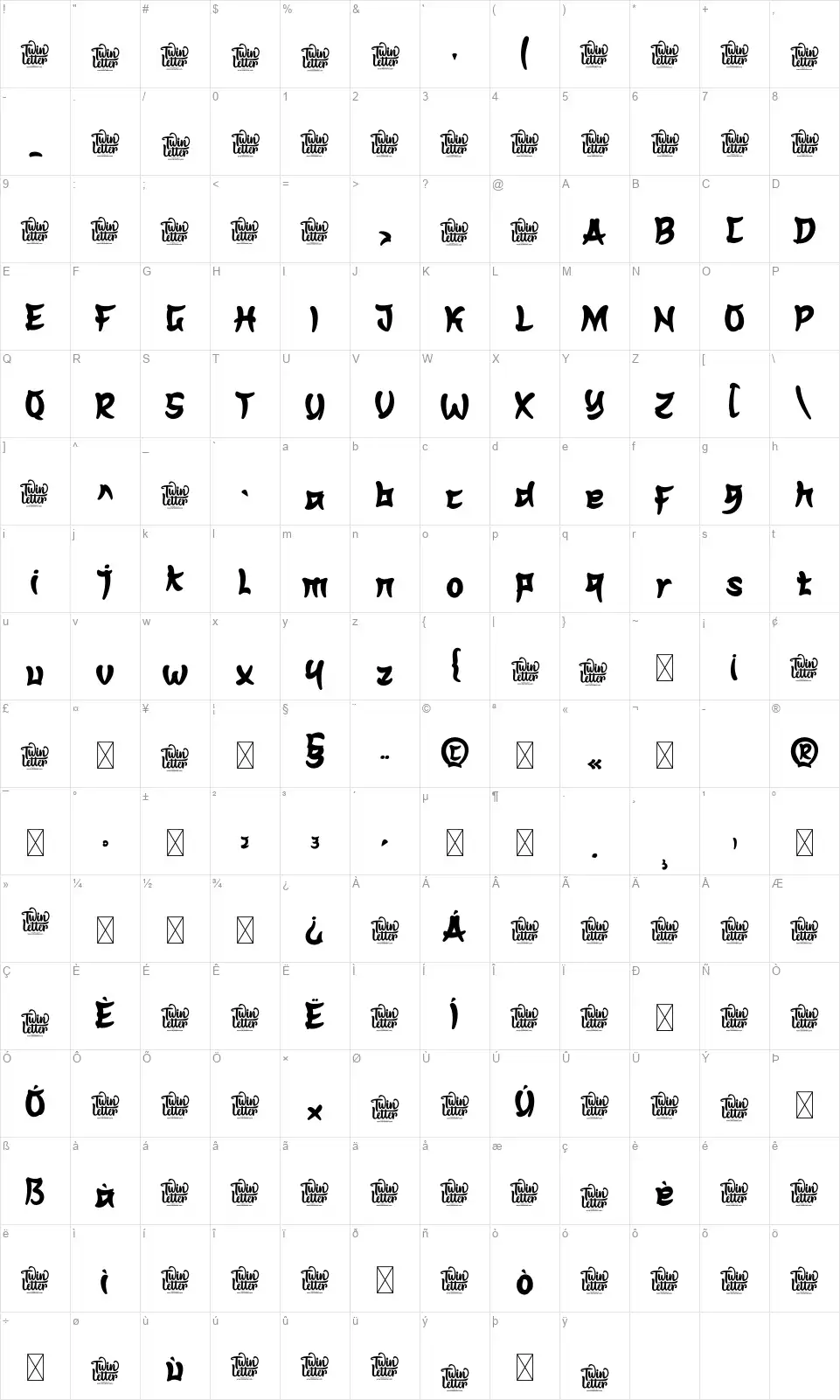 Usagifont character map