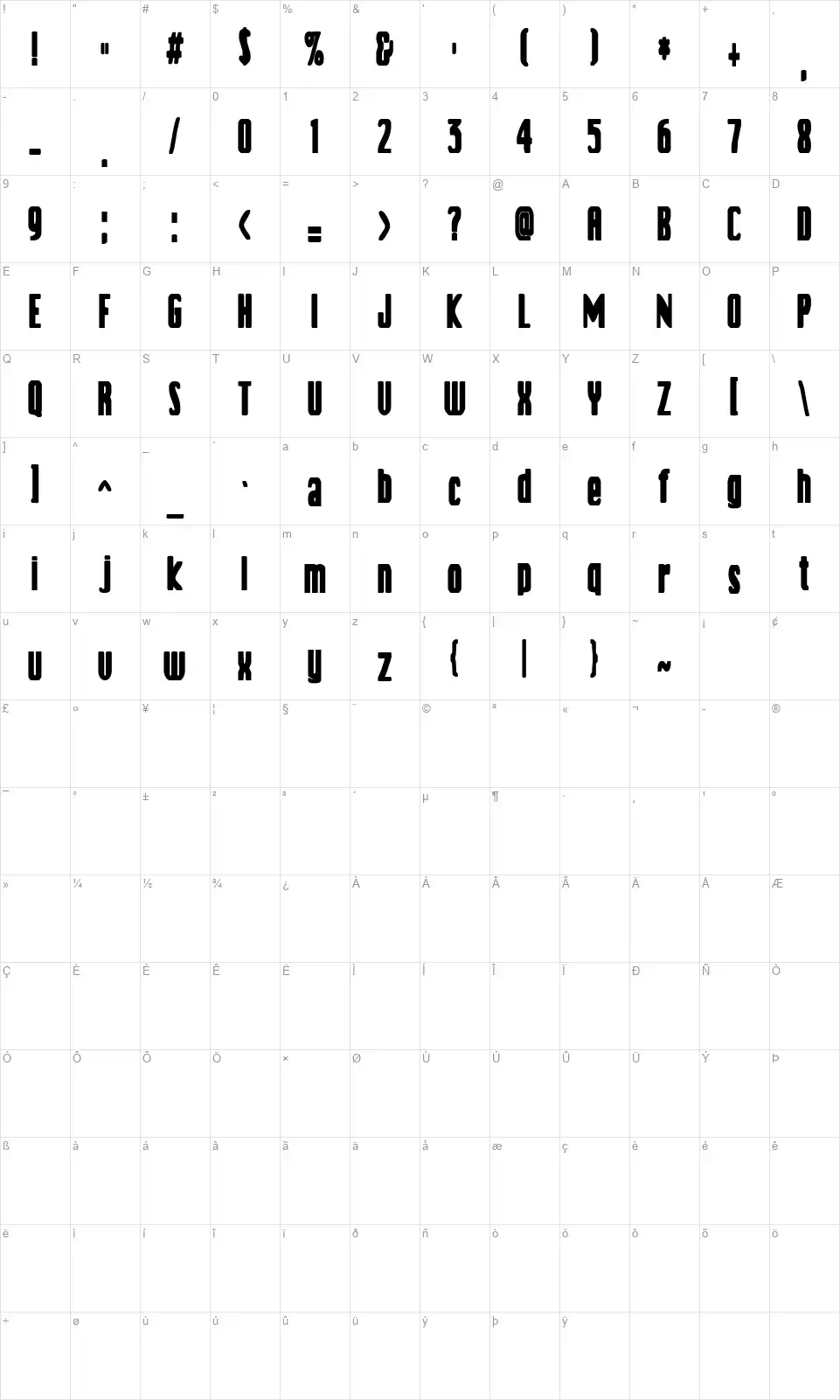 Vanilla Boysfont character map