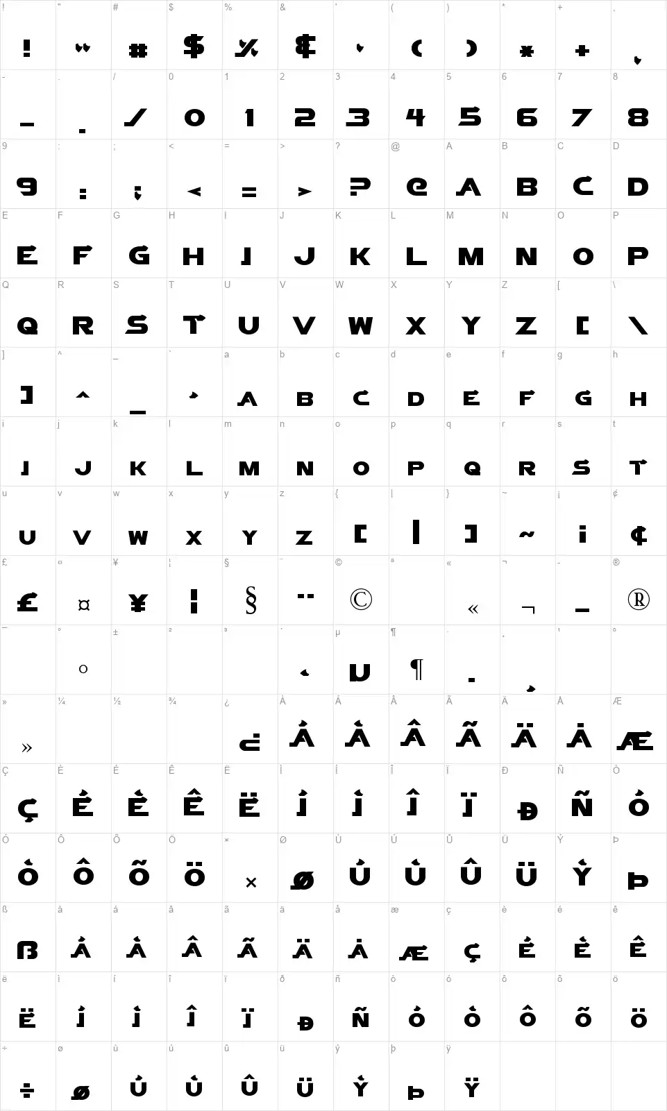 Vector Sigmafont character map