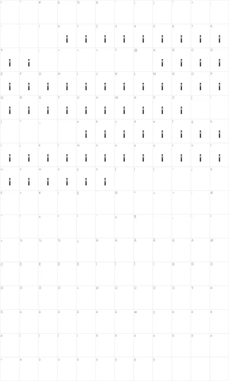 VertiCapsfont character map