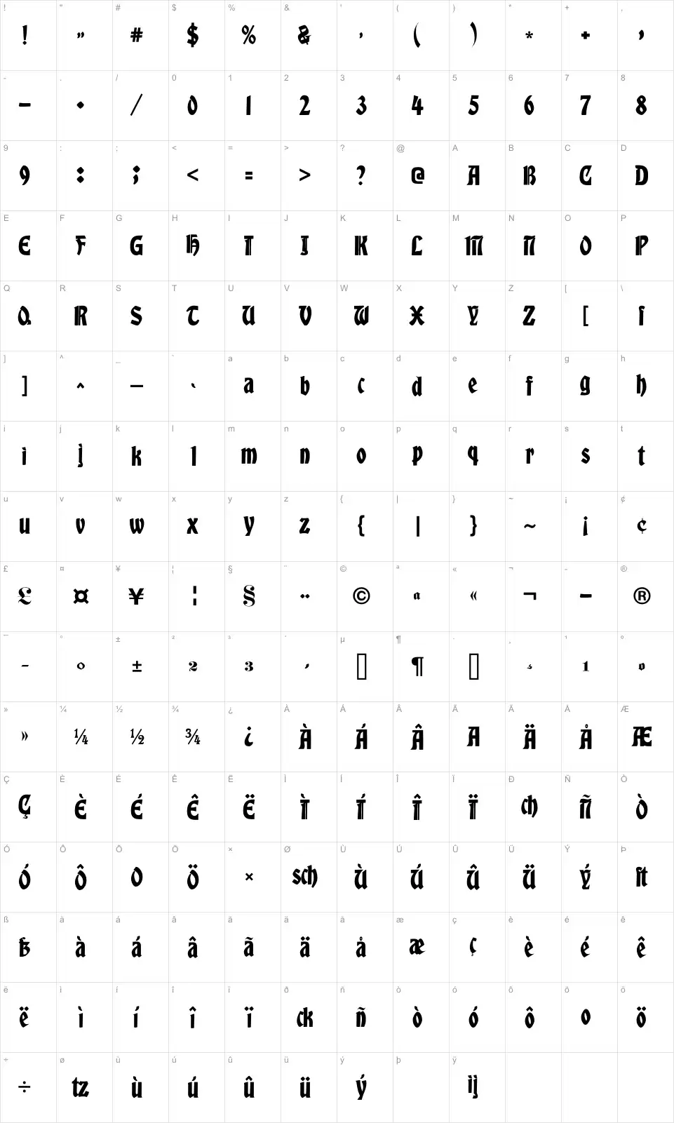 Victorian Free Ornamentsfont character map
