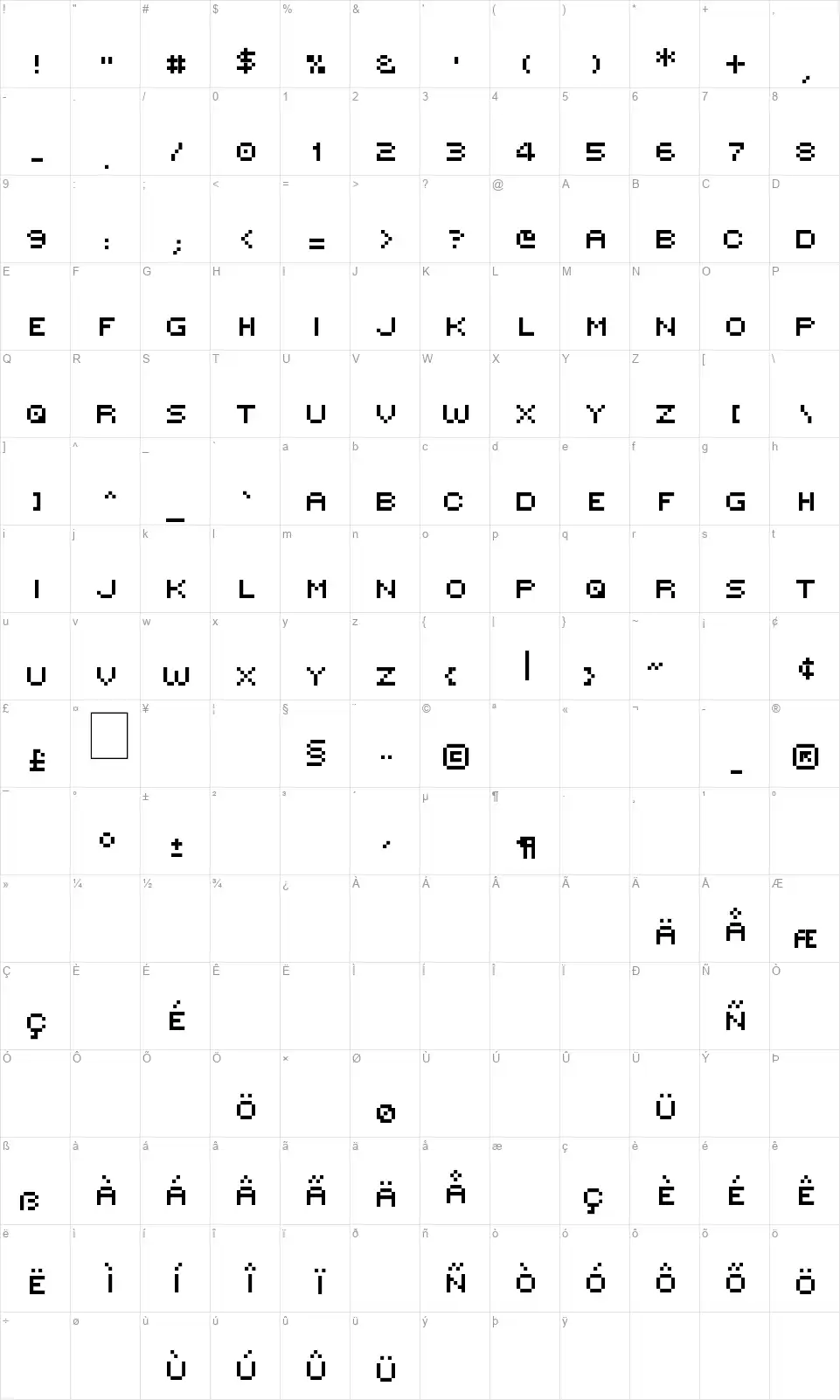 Victor's Pixel Fontfont character map