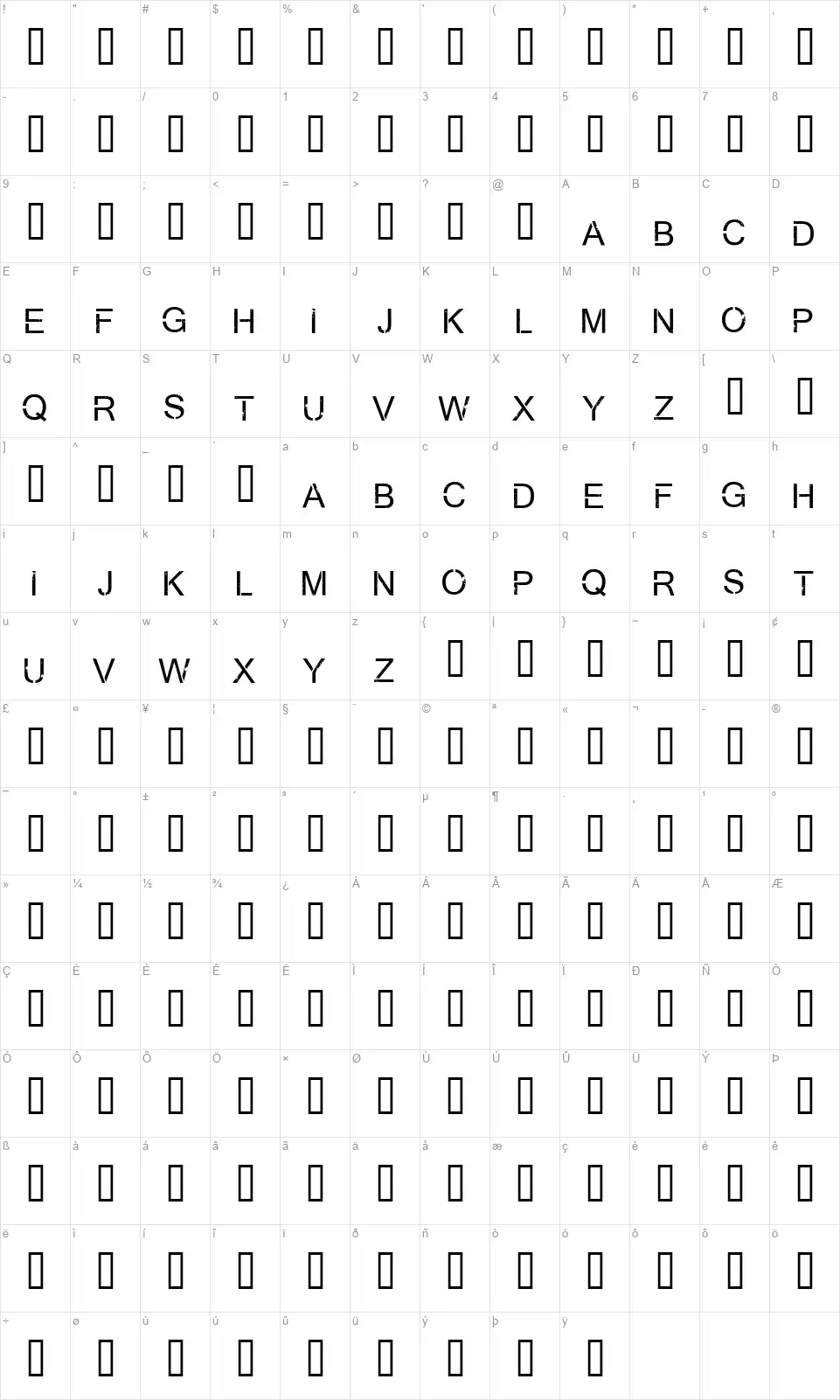 Virtual Blissfont character map