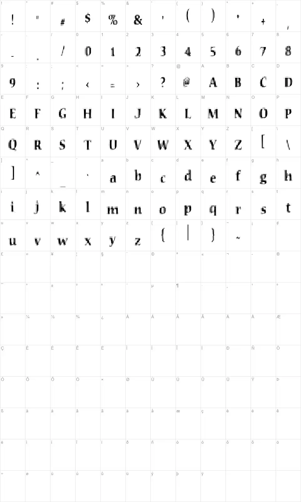 VTC Seeindubbledointriplefont character map
