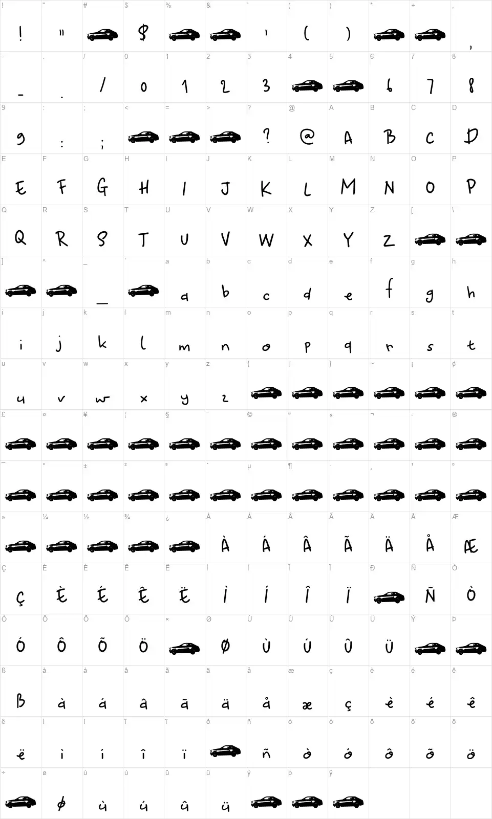 Waiting For My Girlfont character map