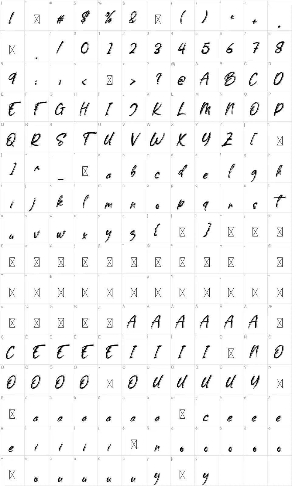 Welcome Creativefont character map